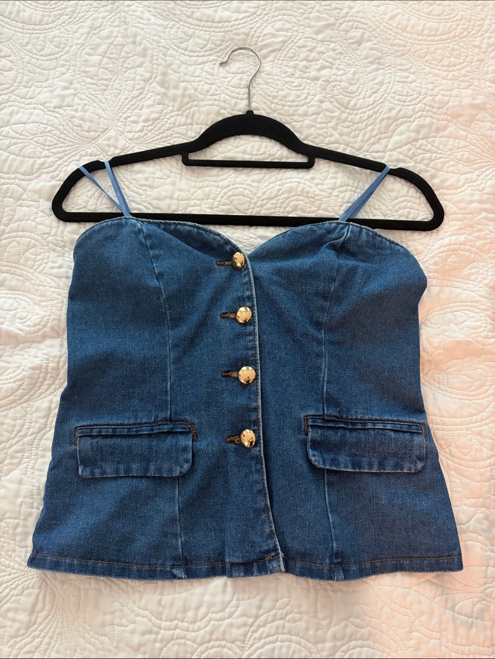 Sincerely Jules Denim Button-Front Strapless Top